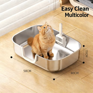 <span class=keywords><strong>Bac</strong></span> à litière pour <span class=keywords><strong>chat</strong></span> extra-large en acier inoxydable, grande capacité, facile à nettoyer, design épaissi et surélevé, anti-éclaboussures - Product Image 2