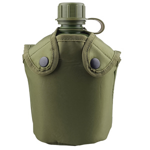 Free sample Top-Grade Aluminum <b>1</b>-<b>Litre</b> Drinking Tactical <b>Water</b> Cateen with Green and Black Camouflage Cover - Product Image 1