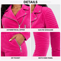 Ensemble de survêtement en velours personnalisé pour femme, veste courte asymétrique à fermeture éclair et pantalon slim pour un look tendance au quotidien