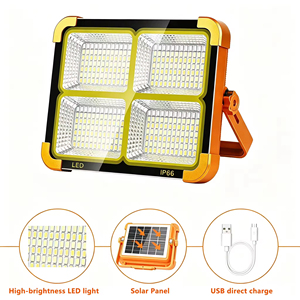 Outdoor Garden Rechargeable Solar LED Flood <b>Lights</b> 4-Lamp Head IP66 Rated <b>Remote</b> Control Waterproof ABS Portable Camping <b>light</b> - Product Image 1