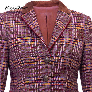 MEIDAO-010135 Classic Wool Short Ladies Tweed Style <strong>Blazer</strong> With <strong>Elbow</strong> <strong>Patches</strong> - Product Image 4