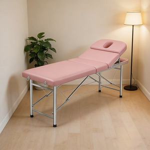 Meilleures ventes - Chaise de beauté en cuir PU rose avec coussin, pour la maison, l'hôtel, le salon de beauté, cadre métallique réglable en hauteur, personnalisable - Product Image 1