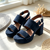 Nouvelles sandales compensées bleu foncé pour femme, antidérapantes, à bout ouvert, double bride à boucle, imperméables, légères, pour l'été, chaussures quotidiennes élégantes