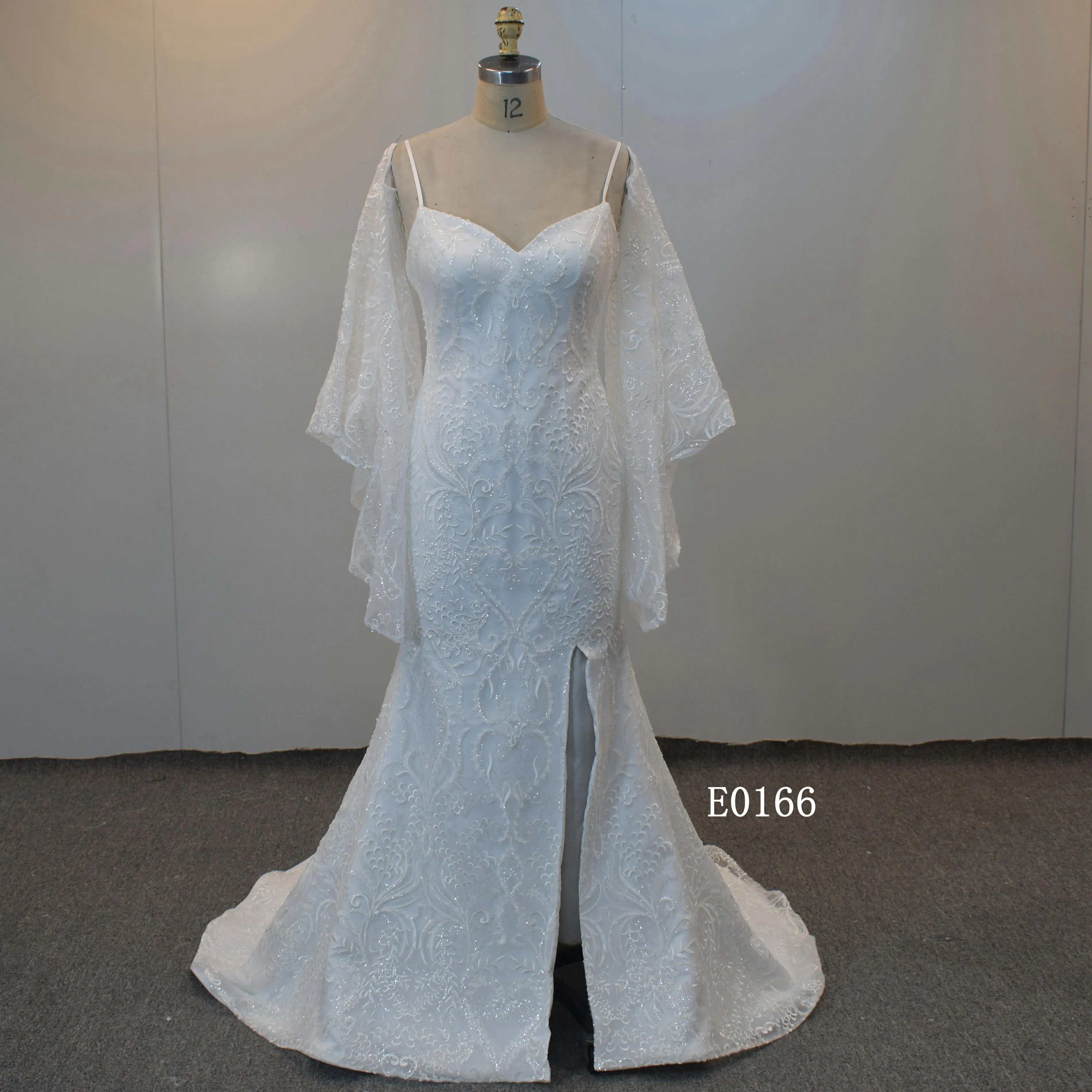 New product movable sleeves bridal dress backless spaghetti straps wedding dress with zipper