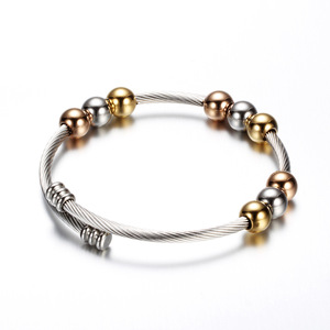 Pulsera de Acero Inoxidable de 3 mm, Cadena de Resorte Ajustable, Cuentas de Bolas de Colores Mezclados, Joyería de Moda Unisex - Product Image 5