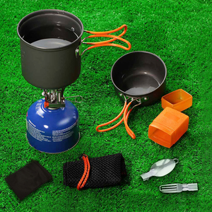 Ensemble de cuisine de camping en plein air avec <span class=keywords><strong>mini</strong></span> réchaud à allumage piézoélectrique pour la randonnée, le camping, la cuisine en randonnée, le pique-nique, ensemble de casseroles - Product Image 2