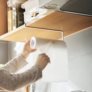 <b>Kitchen</b> <b>Paper</b> Towel Holder Wall Mount Carbon Steel White Black Minimalist Design For Roll <b>Paper</b> Cling Film Dishcloth Storage - Product Image 1