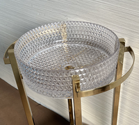 Meuble de salon haut de gamme personnalisé Table de bout art déco Table console étroite classique Étagère galerie or vieilli en verre transparent