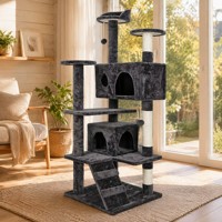 Grand arbre à chat en bois avec griffoir en sisal et maisonnette