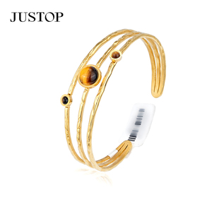 Brazalete JUSTOP Chapado en Oro con Incrustaciones de Piedras Naturales, Estilo Bohemia, Joyería de Aleación para Mujer - Product Image 1