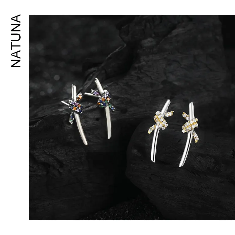 Natuna anting-anting kancing berlian warna-warni tali gaya sederhana Korea 925 Sterling Silver jimat untuk membuat perhiasan