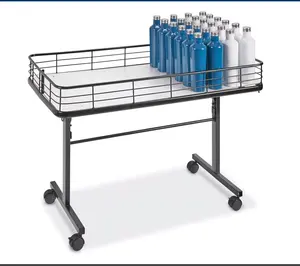 Tekerlekler ile özelleştirilmiş Metal stand siyah katlanır damper masa, mağazalar için süpermarket ekran sepeti, Booth