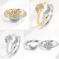 Cincin Pasangan Surgawi Matahari dan Bulan yang Dapat Ditumpuk, Matahari dan Bulan Bersinar Bersama, Janji Persahabatan, Set Cincin Wanita