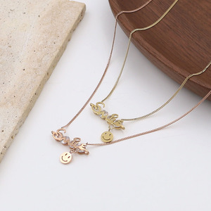 Fashion Letter Smiley Pendant Stainless Steel Necklace For Women Clavicle Chain Gift Jewelry Rose Gold Gold - Product Image 1
