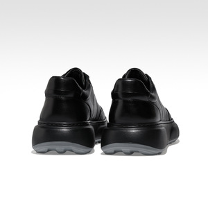 Men's Casual <b>Shoes</b> Black Leather Thick Sole <b>Height</b> <b>Increase</b> British Style Daily Wear Front Laces Solid Color - Product Image 4