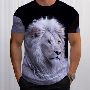 Men's <b>Lion</b> Print T-<b>Shirt</b> Short Sleeve 100% Polyester Breathable Summer Casual Wear - Product Image 3