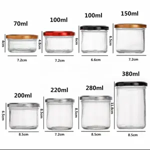 70毫升100毫升150毫升200毫升380毫升食品级空储物罐瓶玻璃蜂蜜鱼子酱果酱罐带螺旋盖的方杯罐