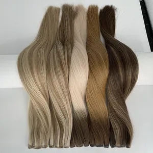 Russian Thin Invisible Genius Weft Hair Extensions Double Drawn Human Hair Genius Weft