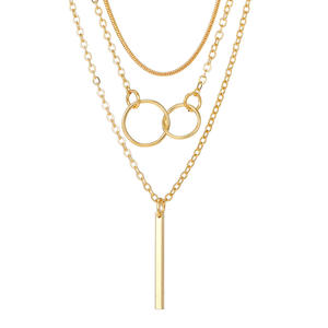 Moda mujer chapado en oro Vintage Multi capas collares Cruz círculo Metal Bar serpiente enlace cadena gargantilla collar fiesta joyería - Product Image 6