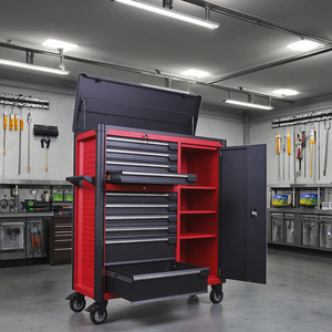 Armoire à roulettes à 10 tiroirs, 1 porte, en métal/acier/fer, coffre de rangement pour outils, trous latéraux, crochets suspendus, personnalisable, support OEM, ateliers - Product Image 5