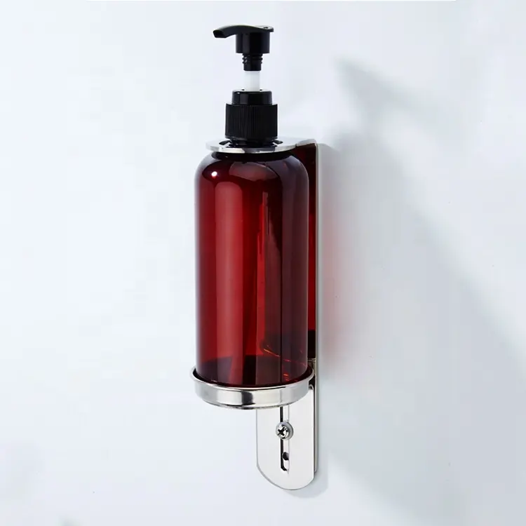 Europäischen Stil 300ml PET Braun Farbe Einzel Kosmetik Seife Flasche Dispenser mit Edelstahl Wand Montiert Halterung Rack Regal