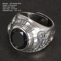 Bagues pour hommes turcs en argent pur 925 véritable Bague Dragon Tigre avec gravure vintage en onyx noir Punk Rock Bijoux vintage