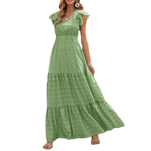 Abiti Lunghi Estivi da <span class=keywords><strong>Donna</strong></span> 2022 con Volant, Stile Bohémien da Spiaggia, Vestito Maxi in Chiffon Personalizzabile con Logo, Abiti Casual con Stampa Floreale <span class=keywords><strong>Boho</strong></span> - Product Image 1