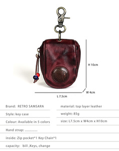 LLavero de Piel de Vaca Auténtica Retro Vintage, Funda de Cuero Curtido con Cremallera, Estilo Vintage, Hecha a Mano, Estilo Indio - Product Image 6