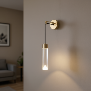 Lámpara de Pared LED Minimalista, Pantalla de Cristal Cilíndrica de Latón, E14, 2700K, Luz Blanca Cálida, Aplique de Pared para Sala de Estar - Product Image 2