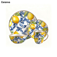 Vente en gros de vaisselle citron moderne créative 16pcs 20pcs service de vaisselle assiette de fruits citron en céramique personnalisé ensembles de dîner pour plats de restaurant