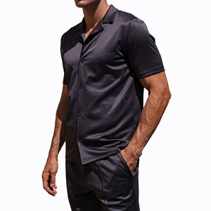 Ensembles de chemises décontractées en coton mercerisé brillant pour hommes, respirants, à manches courtes, deux pièces, logo personnalisé, haute qualité - Product Image 3