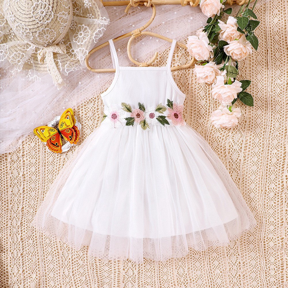 2023 White Girls Summer Clothes Fashion Embroidery Floral