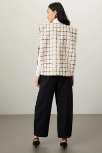 Oem personalizado pequeño Moq O cuello frente abierto a cuadros Tweed Chaleco de gran tamaño Casual chaqueta de <span class=keywords><strong>mujer</strong></span> de alta calidad - Product Image 4