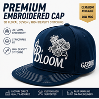 Gorra Snapback Azul Marino con Bordado Floral 3D Premium, Ajuste Estructurado, Estilo Urbano, con Letras Bloom Personalizadas