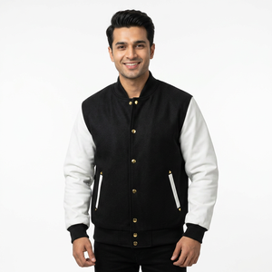 Trending Winter New Stylish <b>High</b> Quality Genuine <b>Leather</b> Sleeves varsity Jackets Custom CollegeBaseballjacket for men - Product Image 1