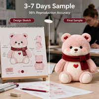 Boneka Beruang Pink Ultra Lembut dengan Hati Bordir dan Syal Merah Anggur untuk Hadiah Romantis Hari Valentine