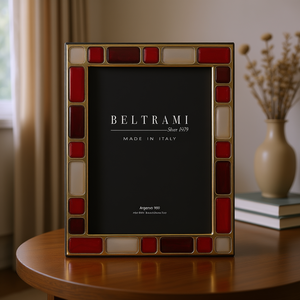 Beltrami Handmade Silver Plated Wood Structure Embossed Elegant Rectangle Photo <b>Frame</b> Made in Italy - Product Image 3