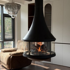Cheminée suspendue haut de gamme au design artistique, vue panoramique à 360 degrés, multi-combustibles, feu réel, alcool éthylique, atomisation - Product Image 1