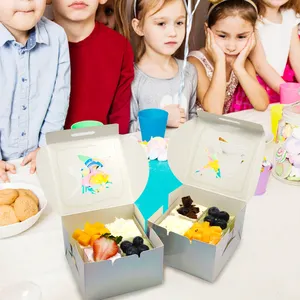 Caixa de papel para embalagem de cupcake e biscoitos de doces arco-íris de unicórnio desenho animado com janela