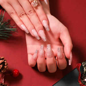 2025 noël petit flocon de neige hiver paillettes pré conçu vert rouge mignon court français pointe presse sur <span class=keywords><strong>ongle</strong></span> Stickon <span class=keywords><strong>ongle</strong></span> artificiel - Product Image 3