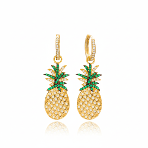 Trendy Pineapple Charm Design Turkish Wholesale Handmade Gold Plated 925 <b>Sterling</b> <b>Silver</b> <b>Dangle</b> <b>Earrings</b> for Women Party - Product Image 2
