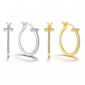 YILUN - Aros Geométricos <span class=keywords><strong>de</strong></span> Plata <span class=keywords><strong>de</strong></span> Ley 925 con Circonitas Cúbicas, Hipoalergénicos, Chapados en Oro <span class=keywords><strong>de</strong></span> 18K, Venta al por Mayor Directa <span class=keywords><strong>de</strong></span> Fábrica, OEM - Product Image 1