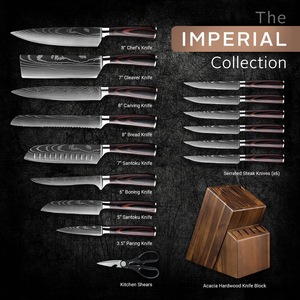 Ensemble de 16 couteaux de cuisine de haute qualité en acier <span class=keywords><strong>Damas</strong></span>, faits à la main, avec support, <span class=keywords><strong>ciseaux</strong></span>, couteau Santotu, couteau à découper, couteau à désosser, couteau de chef, avec manche en <span class=keywords><strong>bois</strong></span> - Product Image 6