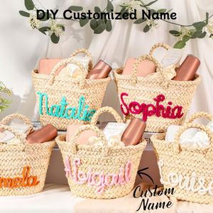 <b>Bridesmaid</b> Weaving Straw <b>Bag</b> Name Summer Fashion Travel Beach Handbag Custom <b>Gift</b> Basket Wedding Flower Everyday - Product Image 1