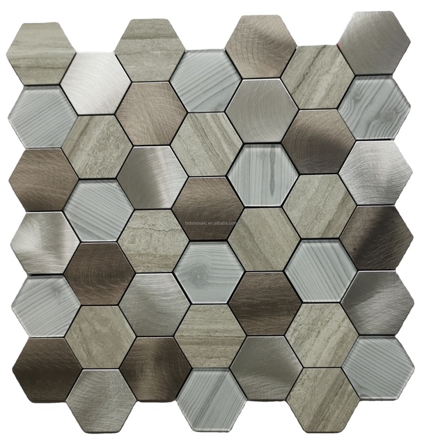 Cheap Price Peel and Stick Metal Mix Glass Mosaic Hexagon Tile for Kitchen Backsplash