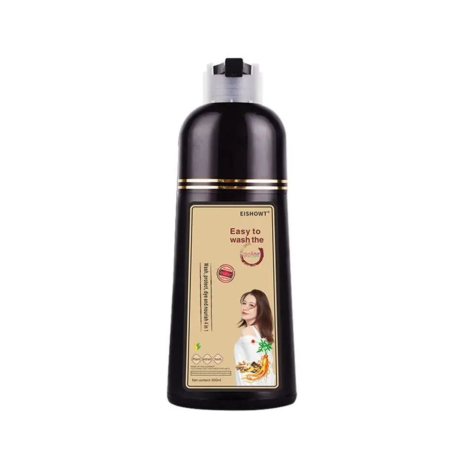 Champú de tinte para el cabello de larga duración para mujer, Color marrón oscuro a base de hierbas, champú de Color marrón claro Plus