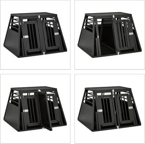 Cage pour chien de haute qualité Portable Pet Cage Box en alliage d'aluminium noir enduit de poudre Double portes coffre-fort <span class=keywords><strong>voiture</strong></span> voyage respirant <span class=keywords><strong>plateau</strong></span> en plastique - Product Image 2
