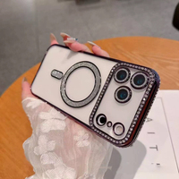 Femmes Filles Mignon Bling Sparkly Diamond Wireless Charging Soft TPU Plating Bumper Magnetic Case pour iPhone 17 Pro Max 17 Air