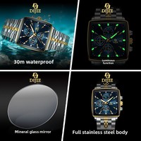 Jam Tangan Quartz Original Desain Kotak Mewah, Bahan Stainless Steel, Tahan Air 30M, untuk Pria