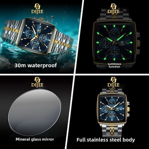 Montre de luxe pour homme, design carré haut de gamme, calendrier, minuterie, quartz original, acier inoxydable, résistante à <span class=keywords><strong>l</strong></span>'eau 30M - Product Image 2